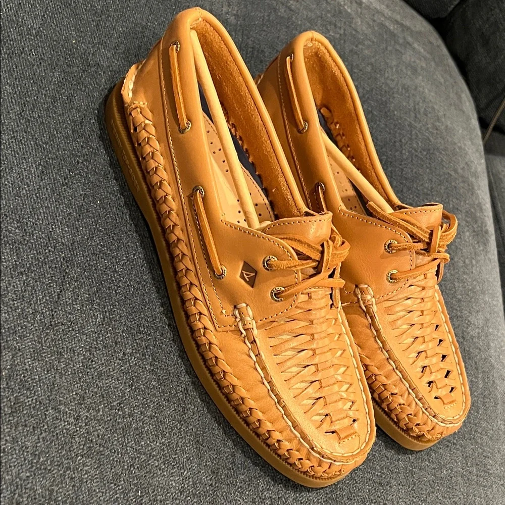 Sperry Brown Loafers 2 eye woven boat shoes new in box - Picture 5 of 10